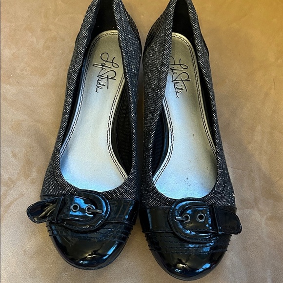 Black & Gray patent and tweed fabric Loafers - Picture 1 of 8